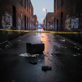 Two men on e-scooters flee a crime scene in a realistic Los Angeles neighborhood at night.