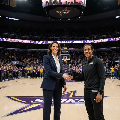 Stacy Johns in a stadium setting, ready to lead the Los Angeles Sparks business operations.