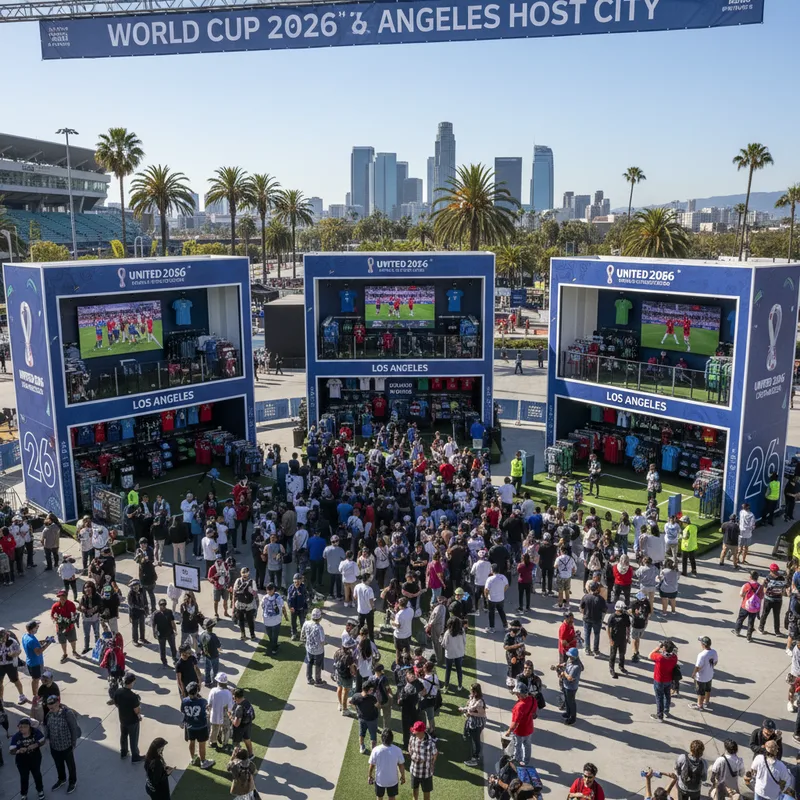 Six World Cup 2026 pop-up stores open across Los Angeles offering fan merchandise and experiences.
