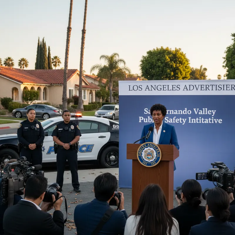Mayor Karen Bass addresses the press to announce increased police presence in response to San Fernando Valley crime.