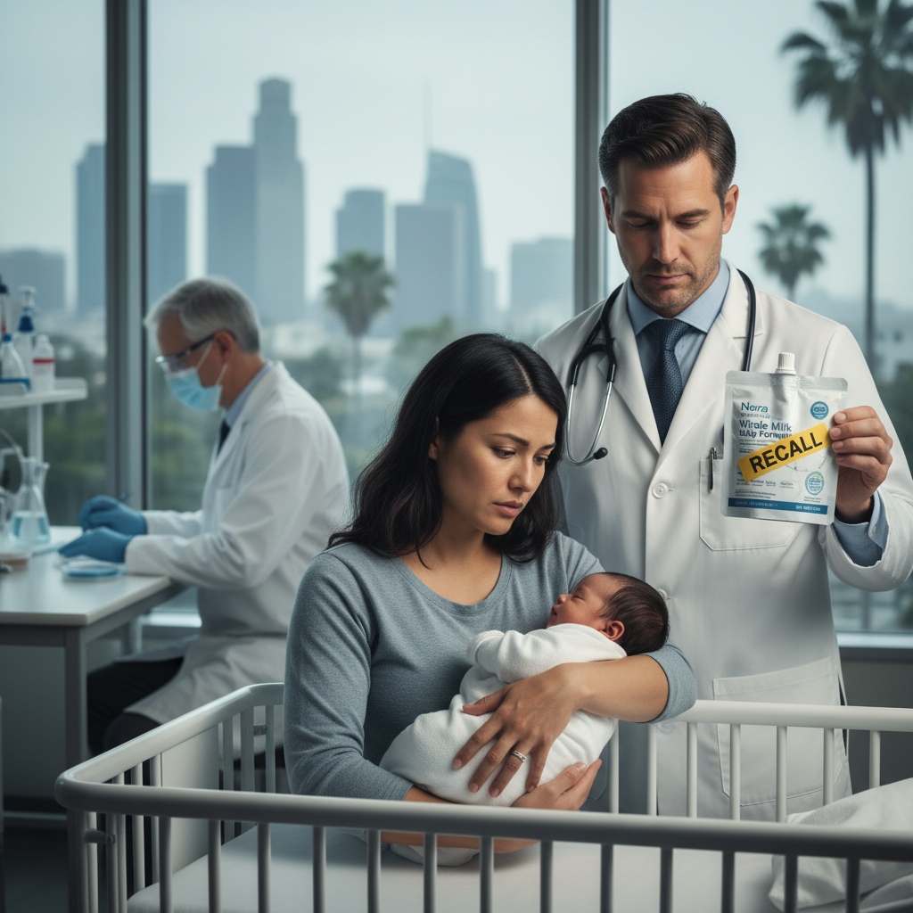 A can of Nara Organics whole milk baby formula is displayed in a clean, clinical setting.