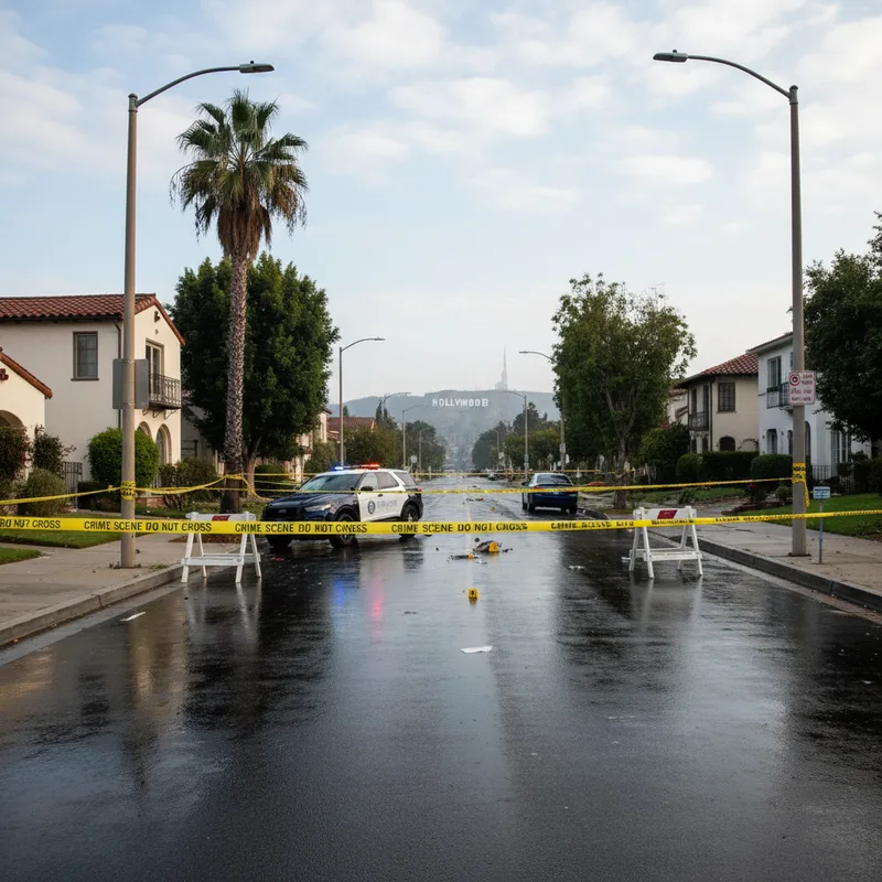 A crime scene in Los Angeles with natural lighting and realistic setting, devoid of people.